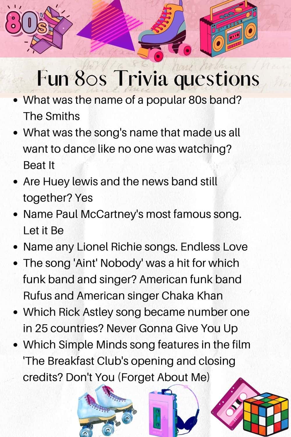 55+ Fun 80s Trivia Questions With Answers - Kids and Clicks