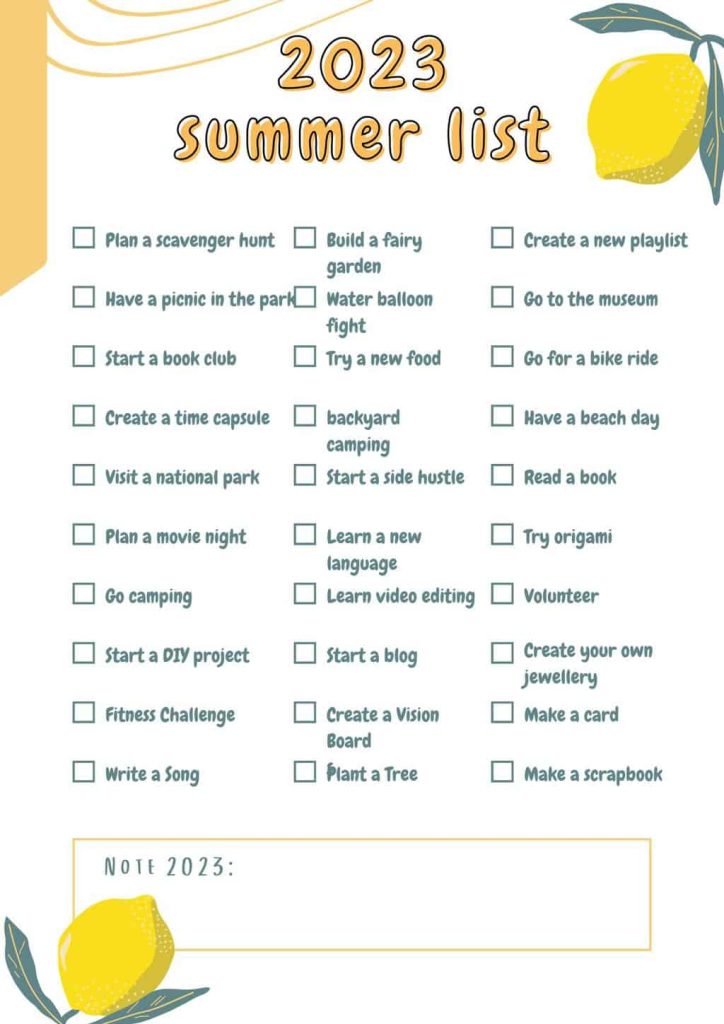 summer bucket list